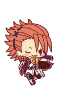 a cartoon character with red hair and a blue bow tie