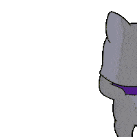 a cartoon drawing of a white cat with a purple scarf around his neck