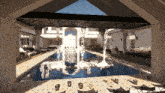 an artist 's impression of a swimming pool with a fountain in the middle