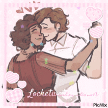 a drawing of a man and woman hugging with the words locketworld anon written on the bottom