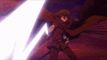 a person in a red cape is holding a lightning bolt