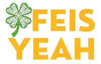 a logo that says feis yeah with a clover
