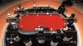 a screenshot of a poker game shows a table with people playing and a check button in the corner
