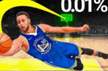 a basketball player in a golden state warriors uniform is laying on the floor .
