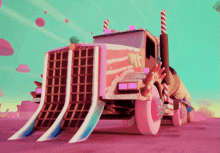 a truck that looks like a gingerbread truck with ice cream cones on it