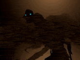 a cartoon character with glowing eyes and a hood