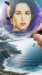 a painting of a woman with arabic writing on the bottom