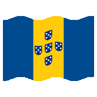 a blue and yellow flag with shields on it is waving in the wind