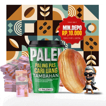 a cup of palem4d paling pas cari uang tambahan next to a stack of money