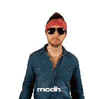a man wearing sunglasses and a bandana with the word mcdh on the bottom right