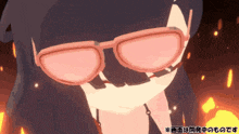a cartoon girl wearing pink sunglasses with chinese writing on the bottom right corner
