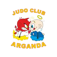 a logo for judo club arganda with a devil and angel