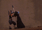 sora from kingdom hearts is standing next to a black dog in a dark room .