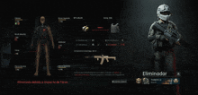 a screenshot of a video game shows a character named eliminador