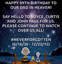 a poster that says happy 89th birthday to our dad in heaven on it