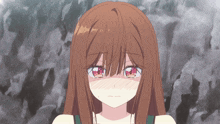 a close up of a girl with long brown hair