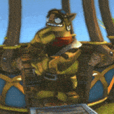 a cartoon character wearing a goggles and a scarf