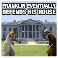 franklin eventually defends his house with a video game scene