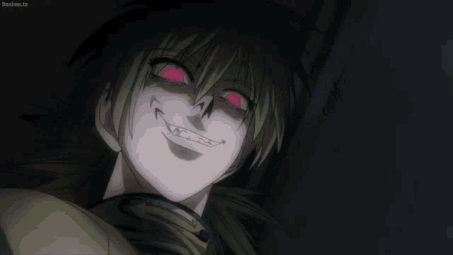 a close up of a person 's face with red eyes