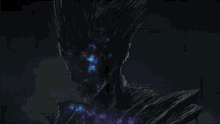 a drawing of a person with purple and blue lights coming out of their face