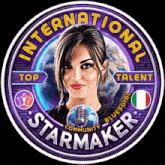 a logo for international starmaker with a woman on it