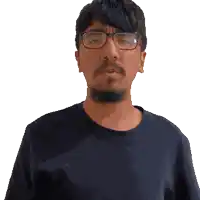 a man with glasses and a beard is making a face