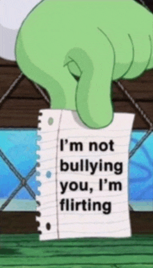 a cartoon hand is holding a piece of paper that says i 'm not bullying you