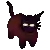 a pixel art drawing of a black cat with yellow eyes and a long tail .