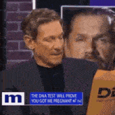 a man in a suit is reading a paper that says the dna test will prove you got me pregnant ..