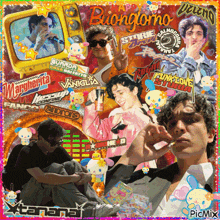 a collage of pictures of a man with the word buongiorno in the middle
