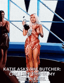 katie asks the butcher can i get this in my size please .