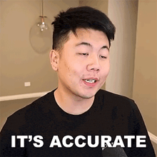 a man in a black shirt says it 's accurate on a white background