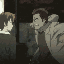 a man in a suit and tie is standing next to another man