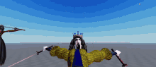 a cartoon character with a crown on his head is holding a sword
