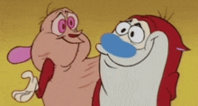 two cartoon characters , ren and ren from ren and ren , are standing next to each other on a yellow background .