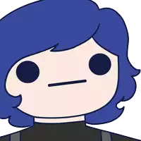 a cartoon drawing of a person with blue hair making a silly face