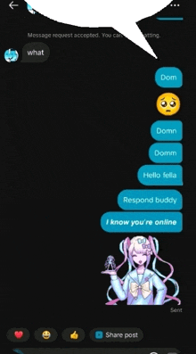 a screenshot of a text message between a girl and a man