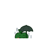 a cartoon apple holding an umbrella in the rain