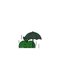 a cartoon apple holding an umbrella in the rain
