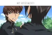 a picture of two anime characters with the caption " my argument " above them