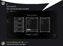 a screenshot of a video game with a speech bubble that says i got to level 20