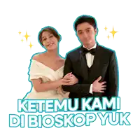 a sticker of a bride and groom with ketemu kami di bioskop yuk