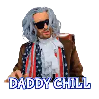 a sticker of a man in a suit and scarf with the words daddy chill