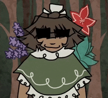 a cartoon drawing of a girl with flowers in her hair
