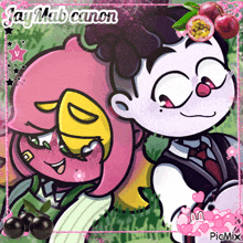 a cartoon of a boy and a girl with the name jay mob canon written on the bottom