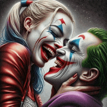 harley quinn and the joker are laughing and kissing