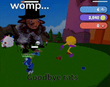 a video game with the words womp goodbye rats