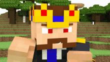 a minecraft character with a crown on his head and red eyes
