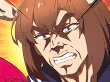 a close up of a person 's face with a very angry expression