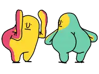 two cartoon characters are standing next to each other and one of them has the letter u on its face